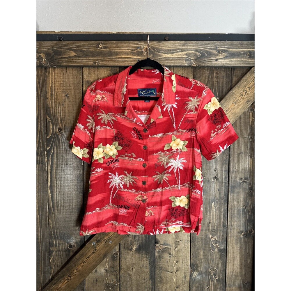 vtg Island Traders Caribe Sugar Company Hawaiian Shirt Women’s Size Medium‎